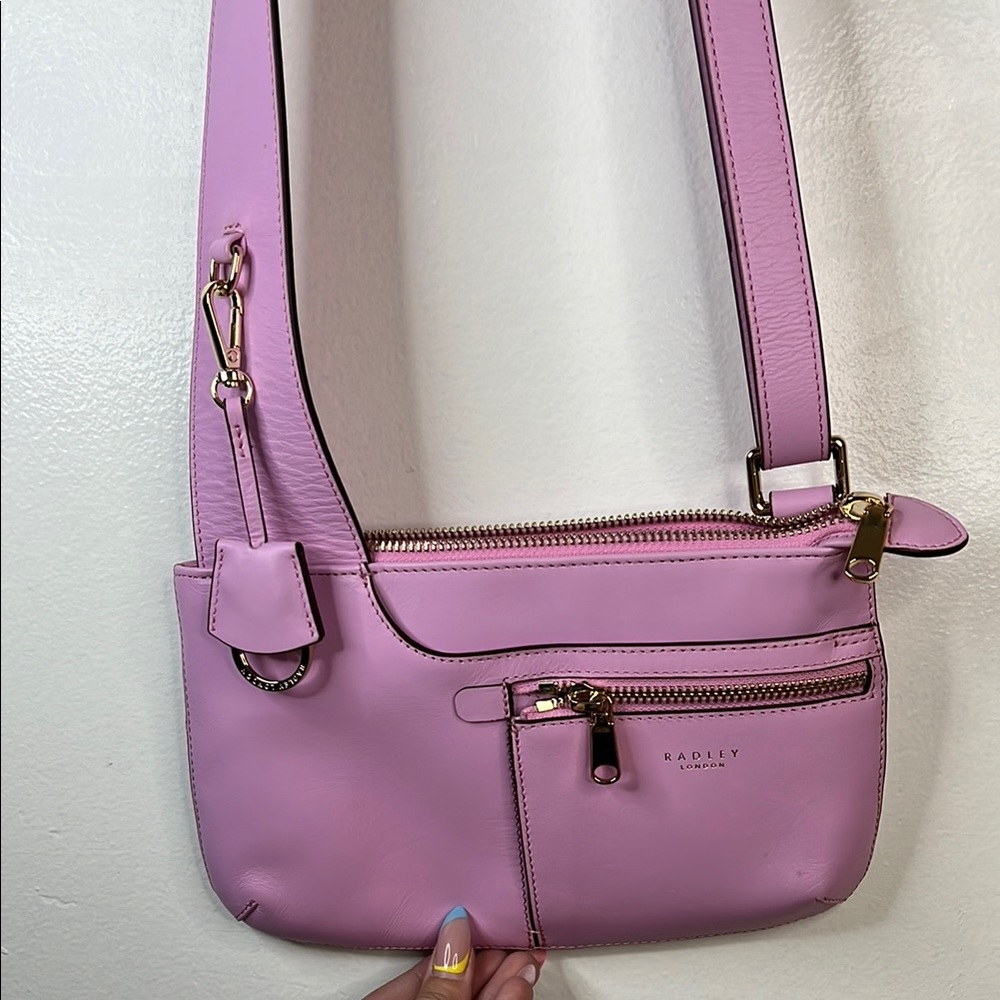 Radley London Pink Crossbody Bag with Adjustable Strap and Flap Closure